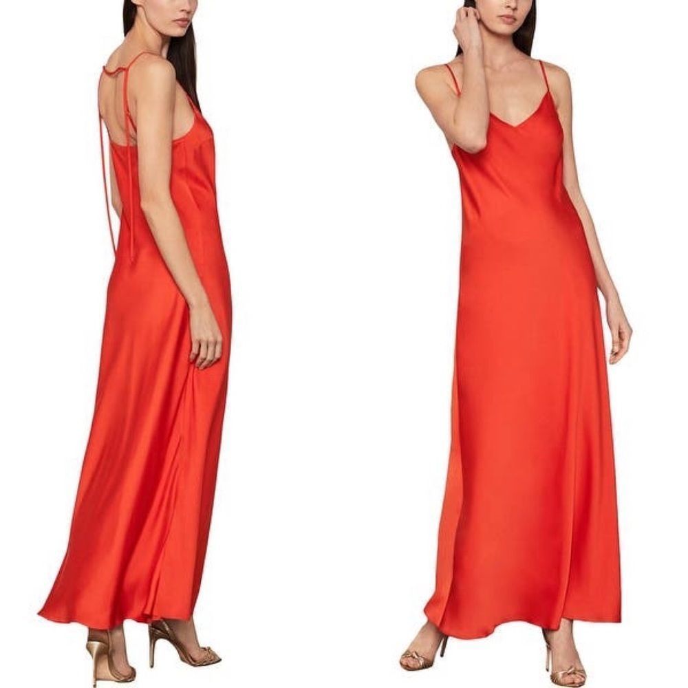 BCBGMAXAZRIA Sleeveless Satin Strappy Slip Maxi Dress Dark Orange M new with tag
